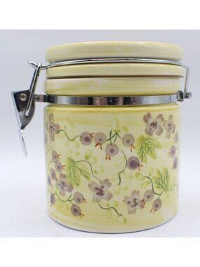 Sherwood Ceramic Yellow Purple Violet Floral Airtight Storage Canister Clamp Lid